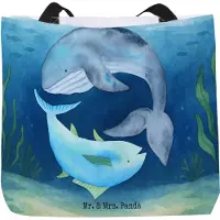 Mr. & Mrs. Panda Tote Bag Walfisch Thunfisch Design - Weiß - Geschenk, Strandtasche, Einkaufstasche, Reisetasche, Tunfisch, Spruch Lustig, Wahl, Flachwitz, Wal, Tasche