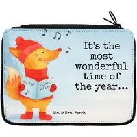 Mr. & Mrs. Panda Federmäppchen Fuchs Sänger Design - Weiß - Geschenk, Weihnachtslieder, Weihnachten, Winter, Etui für Stifte, Federmappe, Bleistiftetui, Schlampermäppchen