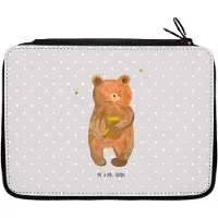 Mr. & Mrs. Panda Federmäppchen Bär Honig - Grau Pastell - Geschenk, Mäppchen, Schlampermäppchen, Verliebte, Bleistiftetui, Etui, Liebe, Federmappe, Teddy, Partner