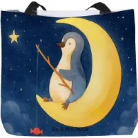 Mr. & Mrs. Panda Einkaufstasche Pinguin Mond Design - Weiß - Geschenk, Reisetasche, Beutel, Spruch, Strandtasche, Tasche, Erschöpft, Süßigkeiten, Laptoptasche, Müde