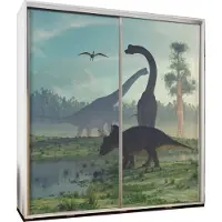 Furniture24 Schwebetürenschrank PENELOPA 205 Schrank Kleidereschrank mit Grafiken Dinos