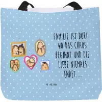 Mr. & Mrs. Panda Strandtasche Igel Familie - Blau Pastell - Geschenk, Liebe, Bilder, Muttertag, Beutel, Reisetasche, Mama, Stoffbeutel, Tasche, Laptoptasche, Tote Bag