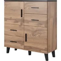 Furniture24 Schrank LOTTA Wohnzimmerschrank Highboard 2 Türiger 4 Schubladen Hochschrank Wotan Eiche / Schwarz