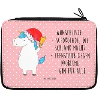 Mr. & Mrs. Panda Schlampermäppchen Einhorn Weihnachtsmann - Rot Pastell - Geschenk, Federmappe, Etui, Mäppchen, Weihnachten, Nikolaus, Stifte, Wunschzettel, Unicorn, Gin