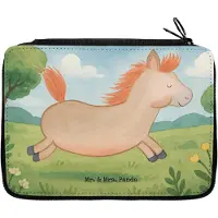 Mr. & Mrs. Panda Federtasche Pferd Springen Design - Weiß - Geschenk, Reiten, Federmäppchen, Pferde, Pony, Mäppchen, Stifte Etui, für, Bauernhof, Pferdestall, Stall