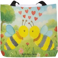 Mr. & Mrs. Panda Tote Bag Biene Liebe Design - Weiß - Geschenk, Tasche, Schultasche, Reisetasche, Strandtasche, Beutel, Büchertasche