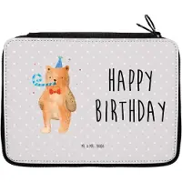 Mr. & Mrs. Panda Federmäppchen Bär Geburtstag - Grau Pastell - Geschenk, Etui, Mäppchen, Schlampermäppchen, reiseetui, Happy Birthday, Glückwunsch, Alles Gute, Teddy