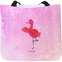 Mr. & Mrs. Panda Tote Bag Flamingo Yoga - Aquarell Pink - Geschenk, Alltagstasche, Namaste, Strandtasche, Urlaub, Reisetasche, Schultasche, Entspannung, Tasche, Yogi