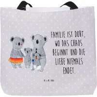 Mr. & Mrs. Panda Strandtasche Koala Familie - Grau Pastell - Geschenk, Tasche, Tote Bag, Papa, Einkaufstasche, Schultasche, Muttertag, Büchertasche, Family, Mama, Koalas