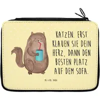 Mr. & Mrs. Panda Federtasche Katze Dose - Gelb Pastell - Geschenk, Herz, Katzenfutter, Cats, Federmappe, Federmäppchen, Cat, Bezaubernd, Katzen, Etui für Stifte