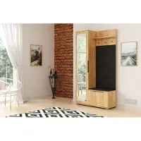 FURMEB Patryk Hojka FurMeb24 LIVIA Kleiderschrank 100x190 cm - Craft Gold und Schwarz - mit Spiegel, linke Seite
