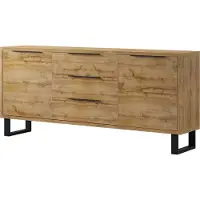 Furniture24 Kommode Halle 25 Wohnzimmerschrank, Merzwerschrank, Sideboard mit 2 Türen und 3 Schubladen, Wotan Eiche Nachbildung