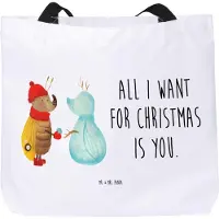 Mr. & Mrs. Panda Tote Bag Nachtfalter Schneemann - Weiß - Geschenk, Weihnachten, Weihnachtsgruß, Tasche, Laptoptasche, Reisetasche, Winter, Schultasche, Winterzeit