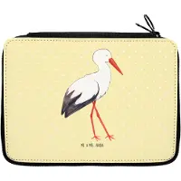 Mr. & Mrs. Panda Federmappe Storch - Gelb Pastell - Geschenk, Schwanger, Mäppchen, Mutter, Federmäppchen, Federtasche, Etui für Stifte, Schwangerschaft, Baby, Störche