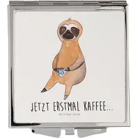 Mr. & Mrs. Panda Schminkspiegel Faultier Kaffee - Weiß - Geschenk, Taschenspiegel, Kaffeetasse, Klappbarer, Handspiegel, Spiegel, Kosmetikspiegel, Coffee