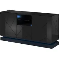Furniture24 Kommode Qiu 150 cm breit Sideboard mit 2 Türen 1 Klappe Hochglanz MDF Schwarz