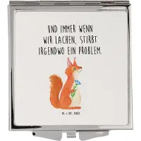 Mr. & Mrs. Panda Schminkspiegel Eichhörnchen Blume - Weiß - Geschenk, Reise Spiegel, Frauen, Handspiegel, Lachen, Kosmetikspiegel, Lustige Sprüche, Quadratischer, Spaß
