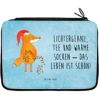 Mr. & Mrs. Panda Etui Fuchs Weihnachten - Eisblau - Geschenk, Federtasche, Bleistiftetui, Heiligabend, Federmäppchen, Füchse, Mäppchen, Nikolaus, Winter, Federmappe