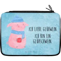 Mr. & Mrs. Panda Etui Schwein Glühwein - Eisblau - Geschenk, Mäppchen, Glühschwein, Punsch, Federmappe, Federmäppchen, Federtasche, Bleistiftetui, Schlampermäppchen