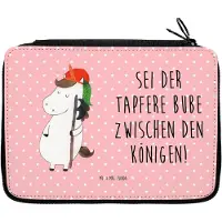 Mr. & Mrs. Panda Bleistiftetui Einhorn Junge - Rot Pastell - Geschenk, Federtasche, Unicorn, Bube, Mittelalter, Schlamper, Schlampermäppchen, Etui, Einhörner, Mäppchen