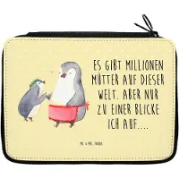 Mr. & Mrs. Panda Stiftemappe Pinguin mit Kind - Gelb Pastell - Geschenk, Federtasche, Schreibmappe, Federmappe, Federmäppchen, Muttertag, Mutter, Pinguine, Stifteetui
