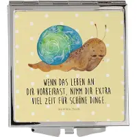 Mr. & Mrs. Panda Schminkspiegel Schnecke Sir - Gelb Pastell - Geschenk, Motivation, Kosmetikspiegel, Weisheit, Schnecken, Klappbarer Spiegel, Lustige Sprüche, Lebenszeit
