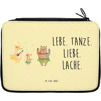 Mr. & Mrs. Panda Schlampermäppchen Waldtiere Aloha - Gelb Pastell - Geschenk, Federmäppchen, Wald, Mäppchen, Bär, Tanzen, Hase, Schreibmappe, Lustige Sprüche, Etui, Musik