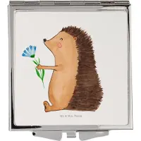 Mr. & Mrs. Panda Schminkspiegel Igel Blumen - Weiß - Geschenk, Krankheit, Gute Besserung, Lustige Sprüche, Frauen Spiegel, Kleiner, Genesungswünsche, Kosmetikspiegel