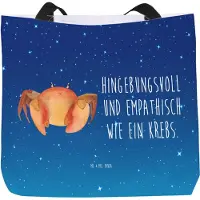 Mr. & Mrs. Panda Tote Bag Sternzeichen Krebs - Sternenhimmel Blau - Geschenk, Tasche, Meer, Geburtstag Juli, Meerestier, Krabbe, Strandtasche, Laptoptasche, Schultasche