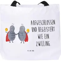 Mr. & Mrs. Panda Tote Bag Sternzeichen Zwilling - Weiß - Geschenk, Tragetasche, Schultasche, Tasche, Zwillinge, Glückskäfer, Marienkäfer, Pandatasche, Laptoptasche