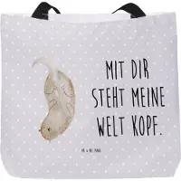 Mr. & Mrs. Panda Reisetasche Otter Kopfüber - Grau Pastell - Geschenk, Unitasche, Tote Bag, Schultasche, Einkaufstasche, Laptoptasche, Verknallt, Seeotter, Verliebt