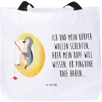 Mr. & Mrs. Panda Tote Bag Pinguin Mond - Weiß - Geschenk, Strandtasche, Unitasche, Angel, schlafen, Tasche, Reisetasche, Schlafzimmer, Schultasche, Neugierig, Einschlafen