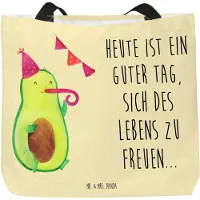 Mr. & Mrs. Panda Strandtasche Avocado Party - Gelb Pastell - Geschenk, Schultasche, Tasche, Happy Birthday, Tragetasche, Genießen, Geburtstag, Tote Bag, Reisetasche