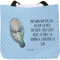 Mr. & Mrs. Panda Tote Bag Seekuh Happy - Blau Pastell - Geschenk, Beutel, Stoffbeutel, Neuanfang, Tasche, Urlaub, Neustart, Freizeittasche, Selbstliebe, Schultasche