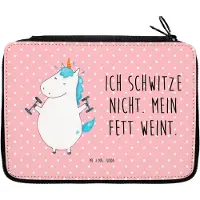 Mr. & Mrs. Panda Bleistiftetui Einhorn Fitness - Rot Pastell - Geschenk, Einhörner, Unicorn, Schreibmappe, Federtasche, Sport, Gym, Etui, Federmäppchen, Fitnessstudio