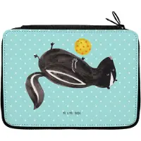 Mr. & Mrs. Panda Federtasche Stinktier Ball - Türkis Pastell - Geschenk, Federmappe, Stinker, Wildtier, Weisheit, Etui, Raubtier, Federpenal, für Stifte, Bleistiftetui