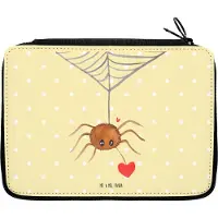 Mr. & Mrs. Panda Bleistiftetui Spinne Agathe Liebe - Gelb Pastell - Geschenk, Liebesbeweis, Schüleretui, Federmäppchen, Liebesgeschenk, Mäppchen, Schlampermäppchen