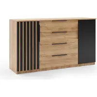 BM-Möbel Kommode Sorento 160 cm - Eiche Craft Gold / Lamellen Schwarz für Wohnzimmer & Schlafzimmer