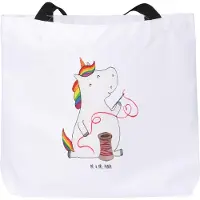 Mr. & Mrs. Panda Reisetasche Einhorn Näherin - Weiß - Geschenk, Tragetasche, Strandtasche, Stricken, Einhörner, Tasche, Häkeln, Schultasche, Unicorn, Nähen, Tote Bag