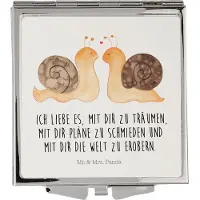 Mr. & Mrs. Panda Kleiner Spiegel Schnecken Liebe - Weiß - Geschenk, Gemeinsam, Frauen, Taschenspiegel, Schminkspiegel klein, Pärchen, Handspiegel, Träume, Kosmetikspiegel