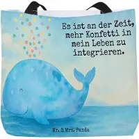 Mr. & Mrs. Panda Tote Bag Wal Konfetti Design - Weiß - Geschenk, Tragetasche, Reisetasche, Meerestiere, Beutel, Strandtasche, Tasche, Laptoptasche, Motivation, Geburtstag