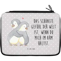 Mr. & Mrs. Panda Etui Pinguine Kuscheln - Grau Pastell - Geschenk, Freundin, Valentinstag, für Frauen, Bleistiftetui, Mäppchen, Federmäppchen, Liebesbeweis, Mitbringsel