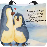 Mr. & Mrs. Panda Strandtasche Pinguin umarmen Design - Weiß - Geschenk, Reisetasche, Hochzeitsgeschenk, Liebe, Hochzeit, Hochzeitstag, Jahrestag, Schultasche, Tote Bag