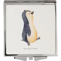 Mr. & Mrs. Panda Handspiegel Pinguin marschieren - Weiß - Geschenk, Schminkspiegel klein, Spazieren, Frauen Spiegel, Stolz, Klappspiegel, Kleiner, Kosmetikspiegel, Bruder