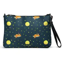 Mr. & Mrs. Panda Damenhandtasche Fuchs Sterne - Blau - Geschenk, Nachts, Clutch, Mond, Crossbody Bag, Spruch Positiv, Handtasche, Umhängetasche Damen, Sternengucker