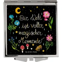 Mr. & Mrs. Panda Schminkspiegel Magische Welt - Geschenk, Mini Spiegel, Dekoration, Magisch, Taschenspiegel, Kosmetikspiegel Klein, Schwarz, Blumen, Weisheit, Motivation