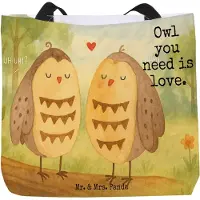 Mr. & Mrs. Panda Schultasche Eulen Liebe Design - Weiß - Geschenk, Eule, Einkaufstasche, Strandtasche, Tote Bag, Liebesspruch, Tasche, Freund, Wortspiel, Reisetasche