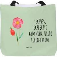 Mr. & Mrs. Panda Tote Bag Blume Hagebutte - Blattgrün - Geschenk, Strandtasche, Reisetasche, Laptoptasche, Garten, Schlechte Gedanken, Schultasche, Tasche, Lebensfreude