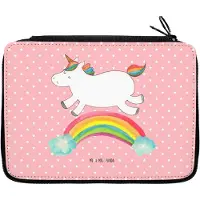 Mr. & Mrs. Panda Federmappe Einhorn Regenbogen - Rot Pastell - Geschenk, Schlampermäppchen, Bleistiftetui, Unicorn, Federtasche, Einhornpower, Etui, Glitzer