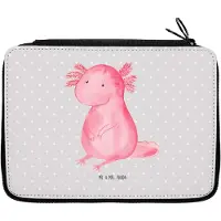 Mr. & Mrs. Panda Mäppchen Axolotl Niedlich - Grau Pastell - Geschenk, Federmappe, Federtasche, Fröhlich, Zufrieden, Schreibmappe, Bleistiftetui, Liebe, Freundin, Weisheit